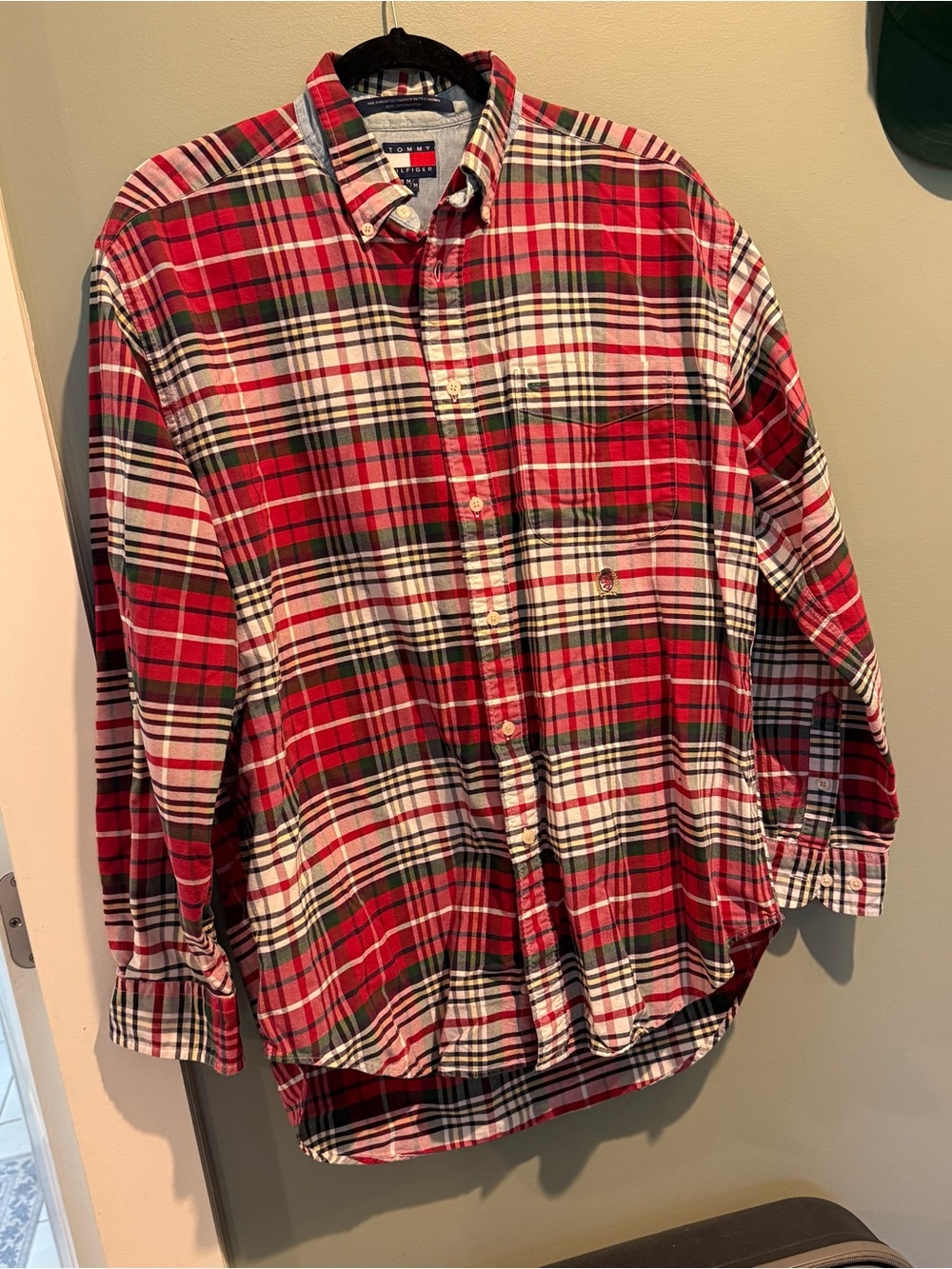 Tommy Hilfiger Red and White Plaid Button-Down Shirt